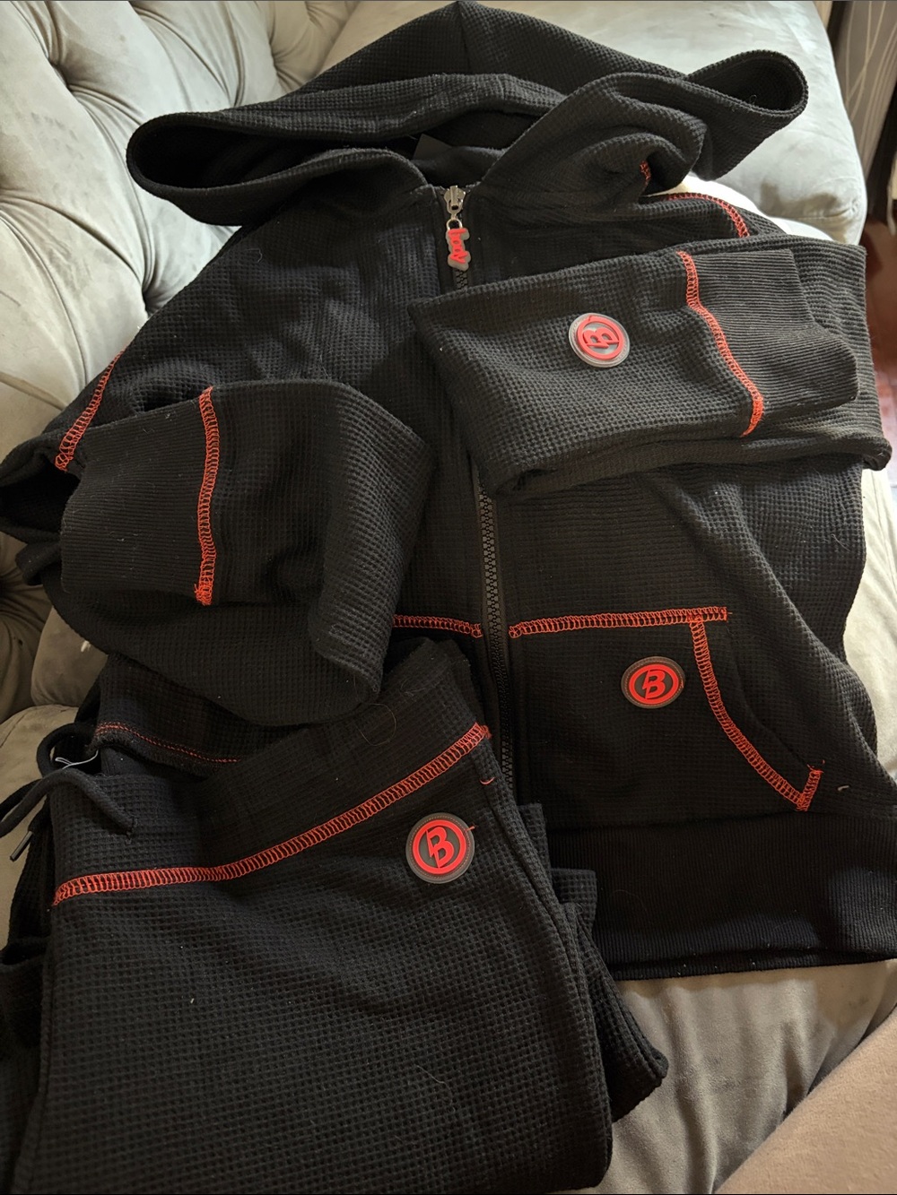 Black Kids Hoodie & Jogger Set with Red Trim by B (Unbranded)